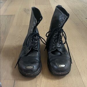 Diesel Black Leather Lace-Up Combat Boots